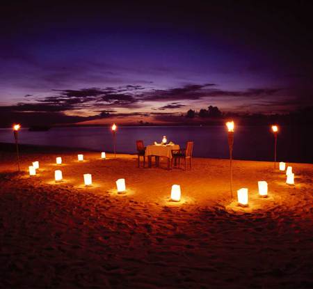 Dinner At Dusk - beach, dusk, romantic, dinner