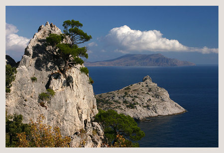 Mediteraneo - greens, white clouds, amazing, island, blue sky, mediteran sea, rocks