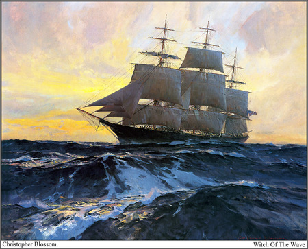 Ship in Morning Breeze - foam, morning light, waves, sea, sailing ship, sky