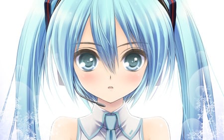 Hatsune Miku - tie, pretty, uniform, headphones, face, nice, program, microhpone, beauty, virtual, white, cute, aqua eyes, song, vocaloid, anime, twintail, hatsune miku, microphone, music, aqua, idol, anime girl, beautiful, singer, girl, blush, cool, black, miku, awesome, diva, aqua hair, hatsune, vocaloids, headset