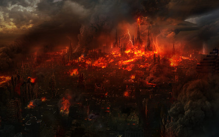 Fantasy City - fire, city, fantasy, art