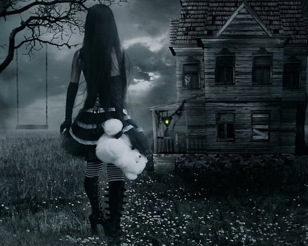 going home - black, gothic, fantasy, bear