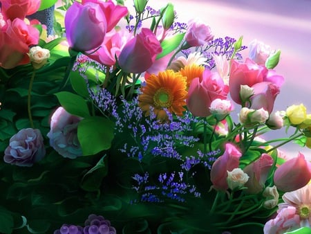 Beautiful bouquet - flowers, colours, roses, beauty, orange, bouquet, pink