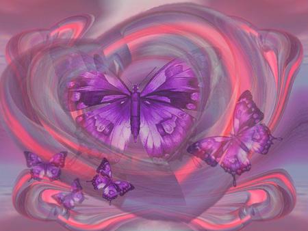 PURPLE BUTTERFLY HEARTS - purple, butterfly, hearts, abstract