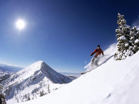 Sliding Skier - winter, mountains, snow, skiing