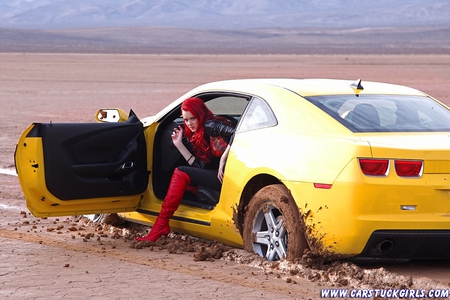 Too late, I'm stuck in the mud - woman, sexy, mud, car