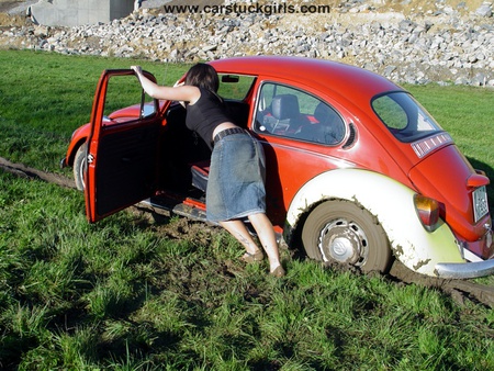 you look like you've done this before - woman, car, grass, mud, other