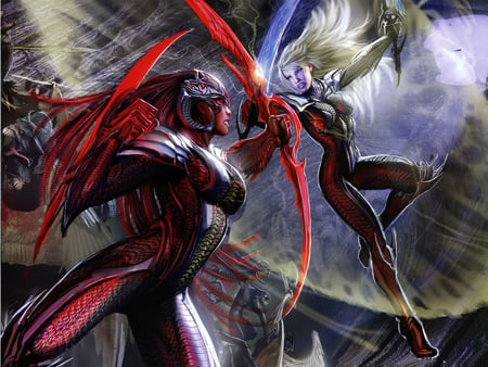 Witchblade Battle - comics, anime, blonde hair, weapons, long hair, females, armour, girls, red hair, battle, fight, witchblade, action