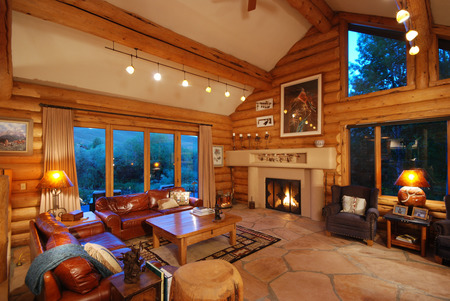 Living Room - house, sofa, chairs, room, interior, fireplace, lights, cottage, living room