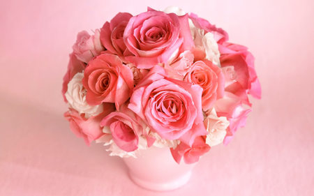 Bouquet - roses, pink, beauty, flowers, bouquet, vase, nature