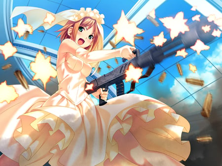 Holy wedding - anime, weapon, wedding, girl