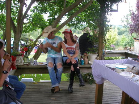 Good people - tables, woman, tree, man