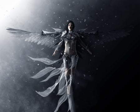 Snow Angel Warrior - fantasy, angel, snow, warrior