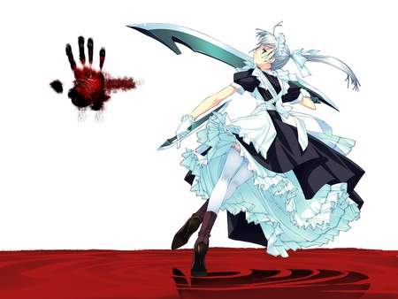 Blood hand - sword, blood, girl, anime