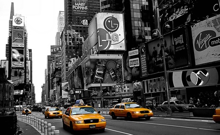 Taxi City - yellow, beautiful, photography, city, buildings, architecture, black, places, taxi, nice