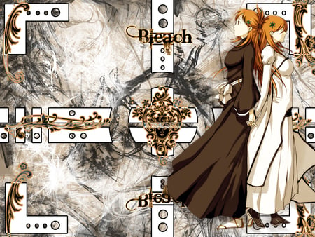 Orihime - black, anime, orihime, white, brown, bleach, orange