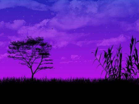 TWILIGHT - clouds, trees, purple, twilight, night, sky