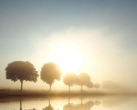 sunset - lake, morning, sunset, nature, sun