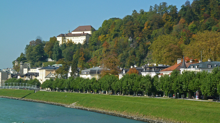 Salzburg - Austria - houses, cityscape, forrest, river