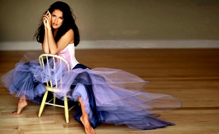 Salma Hayek - pretty, female, beautiful, photography, dress, lovely, actress, chair, lady, woman, model, nice, actresses