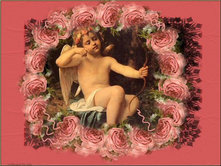 young cupid in a ring of flowers