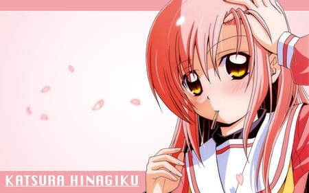 Pink clip - anime, flower petals, girl, pink, hair, uniform