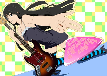 K-On!! - bass, black hair, mio, stocking