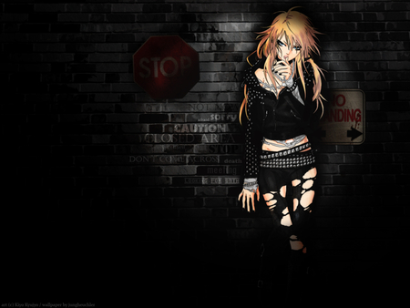 Astharoshe Asran - skirt, lone, girl, female, blue eyes, long hair, astharoshe asran, torn clothing, anime girl, black background, gothic, dark, blonde hair, anime, trinity blood, asran astharoshe