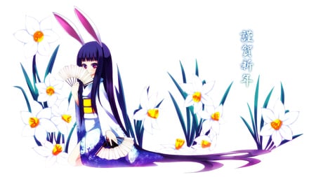 Bunny Girl - beauty, sexy, hot, anime girl, bunny girl, purple, cool, blue, beautiful, kimono, flowers, cute