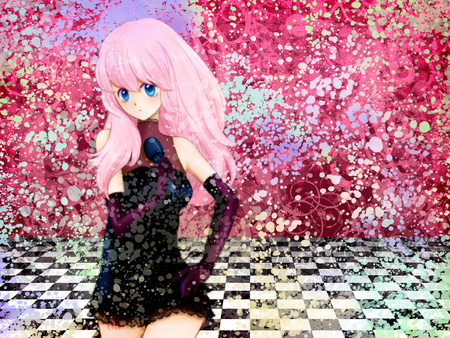 Megurine Luka - pretty, artistic, stage, pink, luka, nice, program, thighhighs, megurine, beauty, virtual, colors, drawing, white, megurine luka, cute, aqua eyes, song, vocaloid, anime, dress, music, aqua, black dress, pink hair, art, idol, anime girl, beautiful, singer, girl, cool, black, colorful, awesome, diva, painting, digital, vocaloids