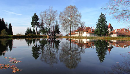 Brancoveanu Monastery-Romania - lake, brancoveanu monastery, landscape, view, monastery, romania, wonderful, peaceful