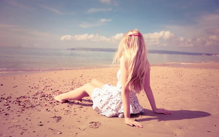 My Beach - clouds, people, beautiful, beaches, dress, girl, models, sand, nature, sky