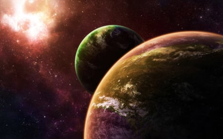 Space... - space, red planet, red space, star, green planet