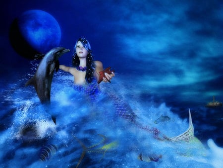 Dolphin Kiss - fantasy, sea, mermaid, 3d art