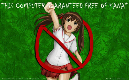 This computer is guaranteed free of Kana - anime, green, strikethrough, girl