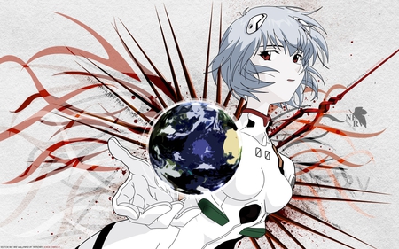 hole world - white, red, world, water, rei ayanami, blue