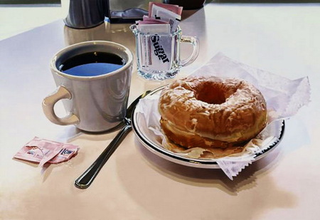 coffee with doughnuts - spoon, coffee, warm, delicious, sugar, doughnut, cup