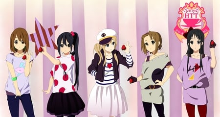 K-ON! - nakano azusa, long hair, black hair, kotobuki tsumugi, brown hair, strawberries, blonde hair, k-on, tainaka ritsu, short hair, akiyama mio, hirasawa yui, dress