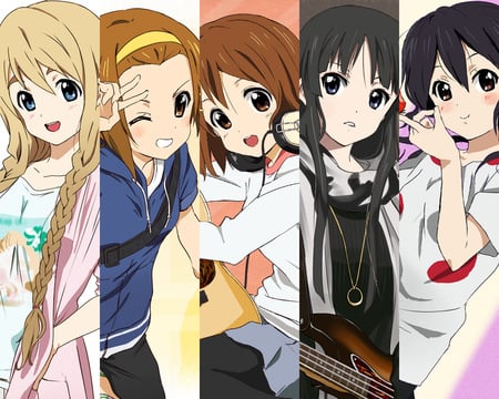 K-ON! - pretty, tainaka ritsu, female, girl, blonde hair, brown hair, long hair, akiyama mio, k-on, nakano azusa, short hair, panel, black hair, cute, kotobuki tsumugi, hirasawa yui