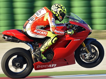 Vale on a Ducati - red, motorbike, ducati, rossi, motogp