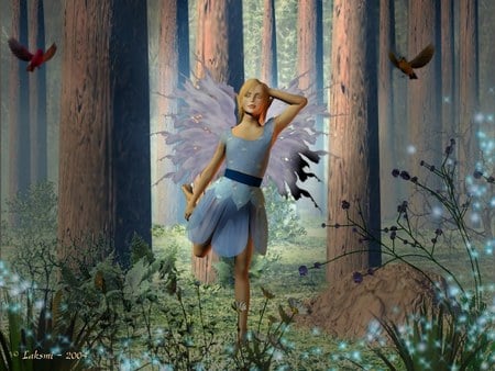 Playing in the Woods - fairy, woods, fantasy, other