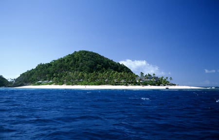 Natural Beauty - palm trees, ocean, beach, sky, trees, paradise, palms, water, huts, waves, nature, clouds, beautiful, island, fronds