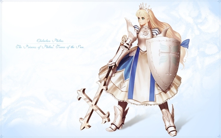 Knight maid - cross, girl, armour, hair, anime, blond, shield