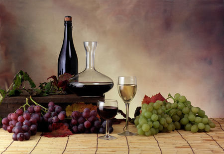 still life - beautiful, photography, photo, cool, still life, white wine, drink, grapes, wine, old, fruit, nice, red wine, glass