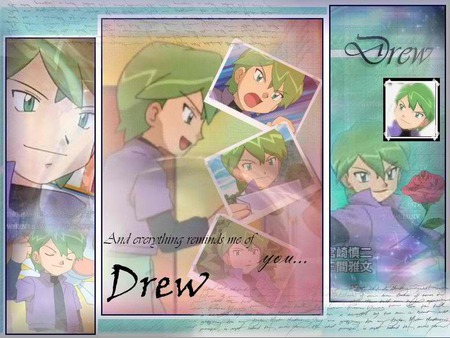 drew - drew, trainer, pokemon, rose, green hair