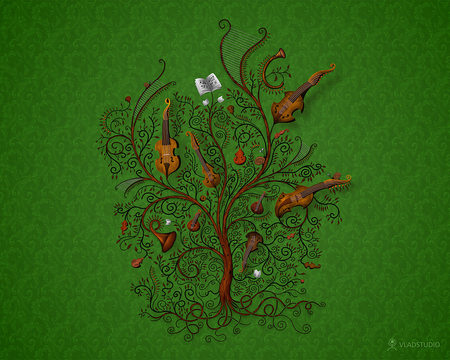 Orchestra - abstract, music, orchestra, green, tree