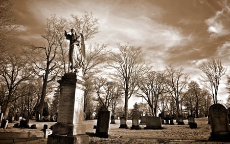 Winter Cementery - winter, surreal, dusk, monuments, architecture