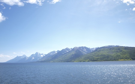 Yellowstone Mountains - nature, lake, clouds, panorama, blue, beautiful, skies, mountains