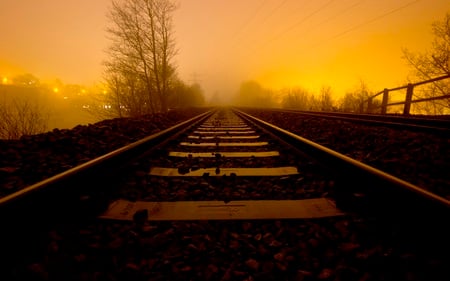 Night Train - abstract, railroad, photography, beautiful, fog, tracks, dusk, surreal