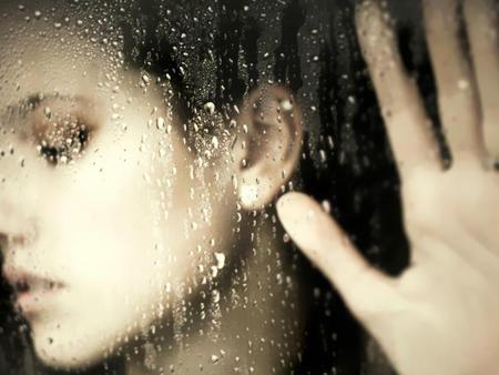 I can not stand the rain - woman, glass, girl, rain, palm, face, steamy, hand, rain drops, rainy, sensuality, drops